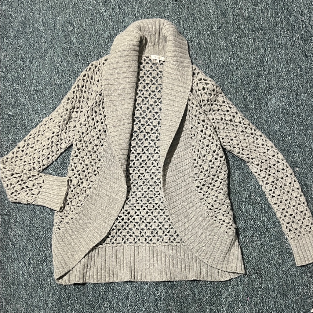 Vince Cream Open-Knit Cardigan Alpaca Cashmere Grey Thick Warm Soft Small